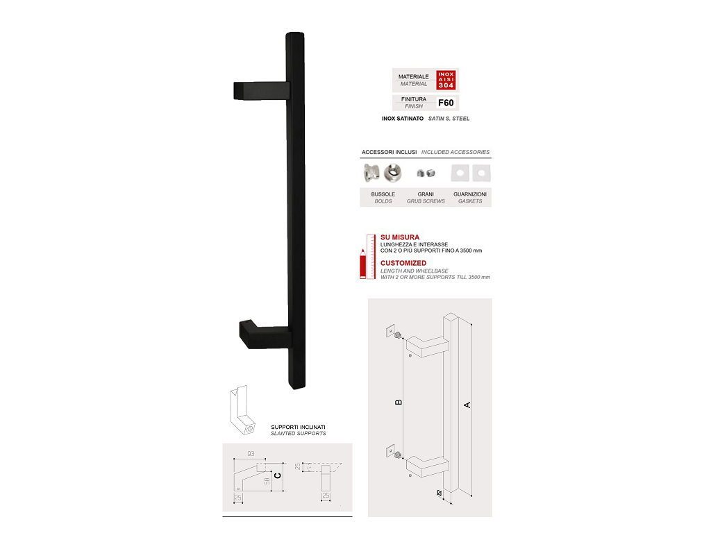 Maniglione Panama Inclinato d.25x25 interasse 350 mm.500x65h Varie finiture | Fimet Maniglie - immagine 2